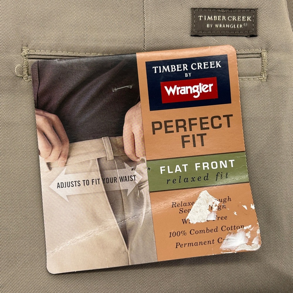 Timber Creek Wrangler Mens‎ 38x30 Tan Flat Front Relaxed Perfect Fit Pants NWT